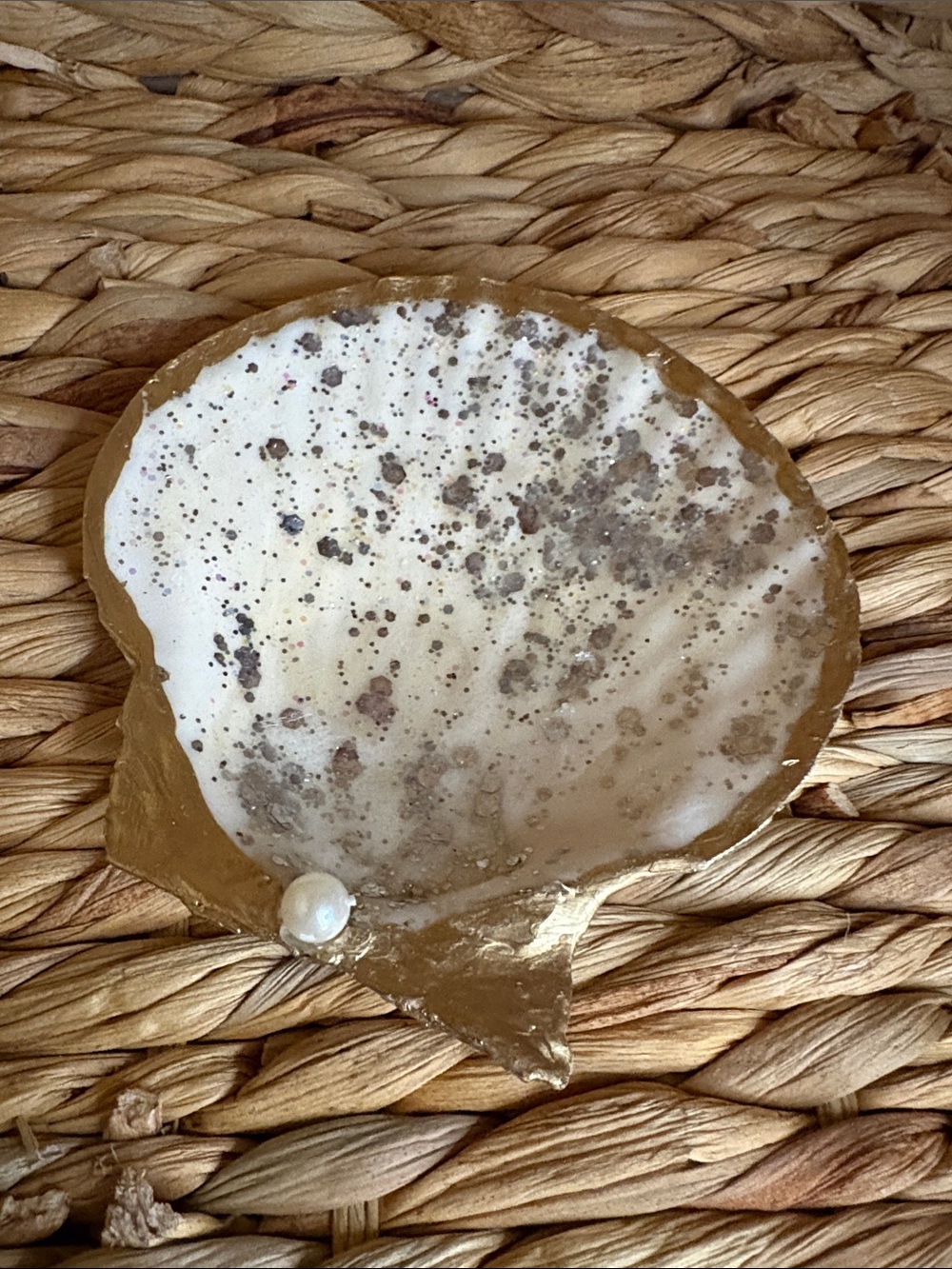 Hand Crafted Gold and White Shell Trinket Dish